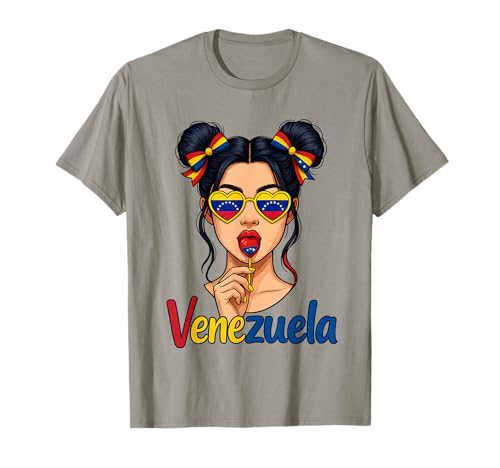 Venezolanisches Mädchen Messy Bun Pride Latina Venezuela Flagge Frauen T-Shirt von Venezuela Women Messy Bun Girls Venezuela Pride