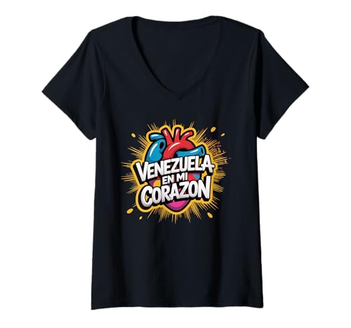 Damen Venezuela en mi Corazon Pride Venezuelan Roots & Flag Love T-Shirt mit V-Ausschnitt Damen Venezuela en mi Corazon Pride Venezuelan Roots & Flag Love T-Shirt mit V-Ausschnitt von Venezuela en mi Corazon Vzla Souvenirs and More