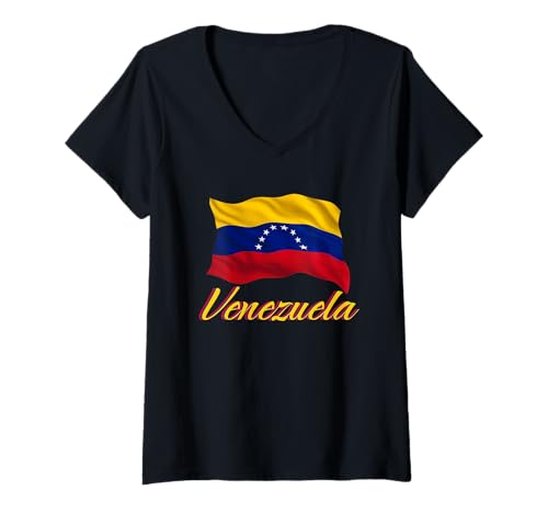 Damen Venezolanische Flagge Venezuelas Damen Kinder T-Shirt mit V-Ausschnitt von Venezuelan Heritage Clothing & Gifts