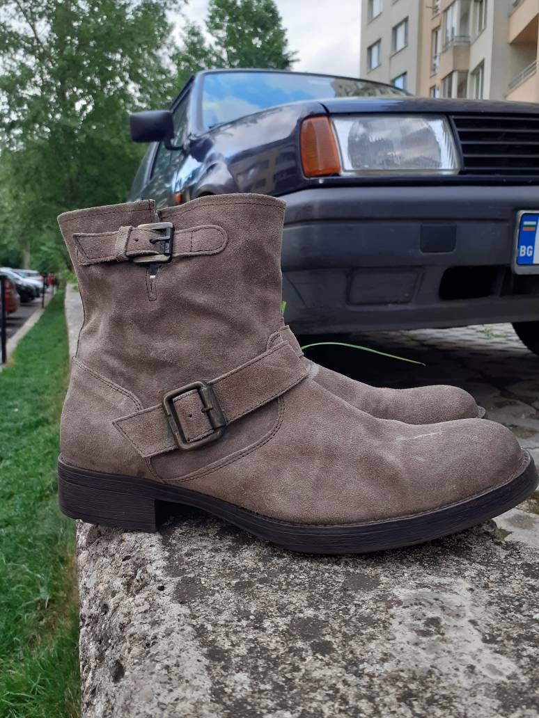 Herren Graue Wildleder Stiefeletten, Schnallen, Reißverschluss, 41Eu von VeniTreasures