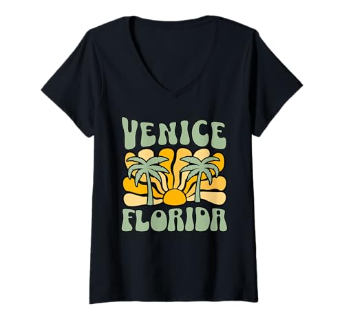 Damen Venedig Florida T-Shirt mit V-Ausschnitt von Venice Beach Florida Surfing Surf Ocean Vintage