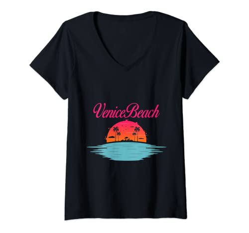 Damen Venedig Los Angeles California Seaside Beach Sommer Sonnenuntergang T-Shirt mit V-Ausschnitt Damen Venedig Los Angeles California Seaside Beach Sommer Sonnenuntergang T-Shirt mit V-Ausschnitt von Venice Beach LA Los Angeles Sunset Summer Vacation