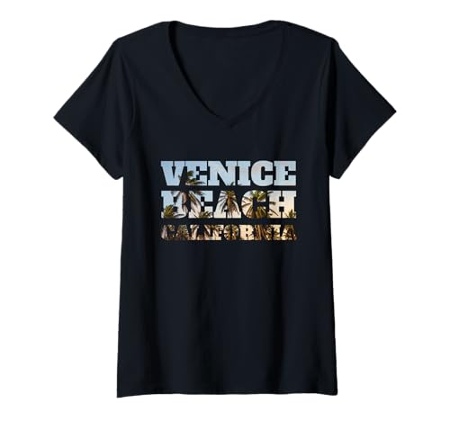 Damen Venice Beach, Kalifornien T-Shirt mit V-Ausschnitt von Venice Beach Tees