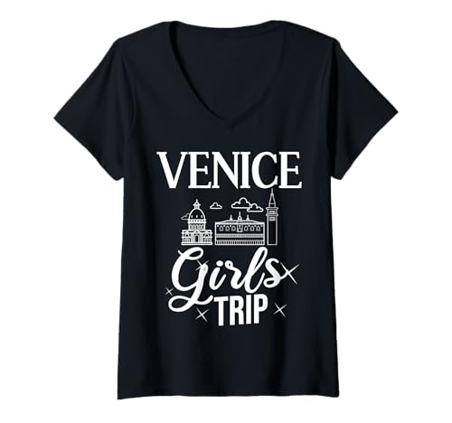 Damen Venedig Italien Städtereise Skyline Karte Reise T-Shirt mit V-Ausschnitt Damen Venedig Italien Städtereise Skyline Karte Reise T-Shirt mit V-Ausschnitt von Venice Italy