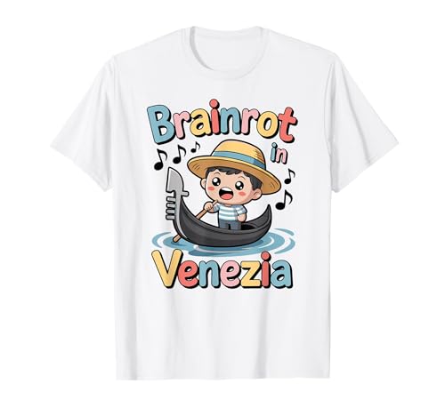Brainrot in Venezia Cute Cartoon Boy Gondelfahrt in Italien T-Shirt von Venice Vacation and Italian Travel Souvenir Design