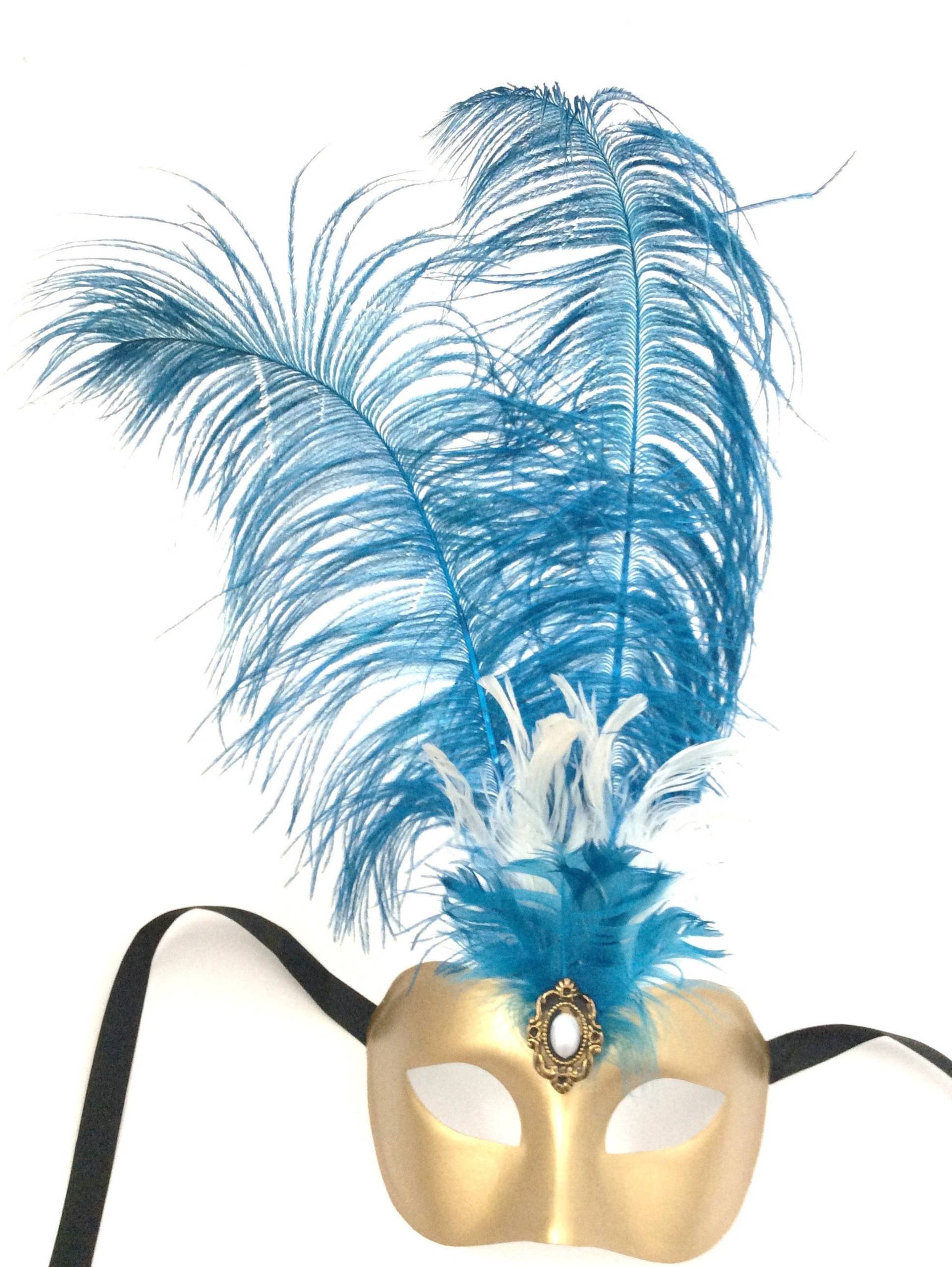 Goldene Und Blaue Maskenmaske "Colombina Feather" von VeniceBuysMasks