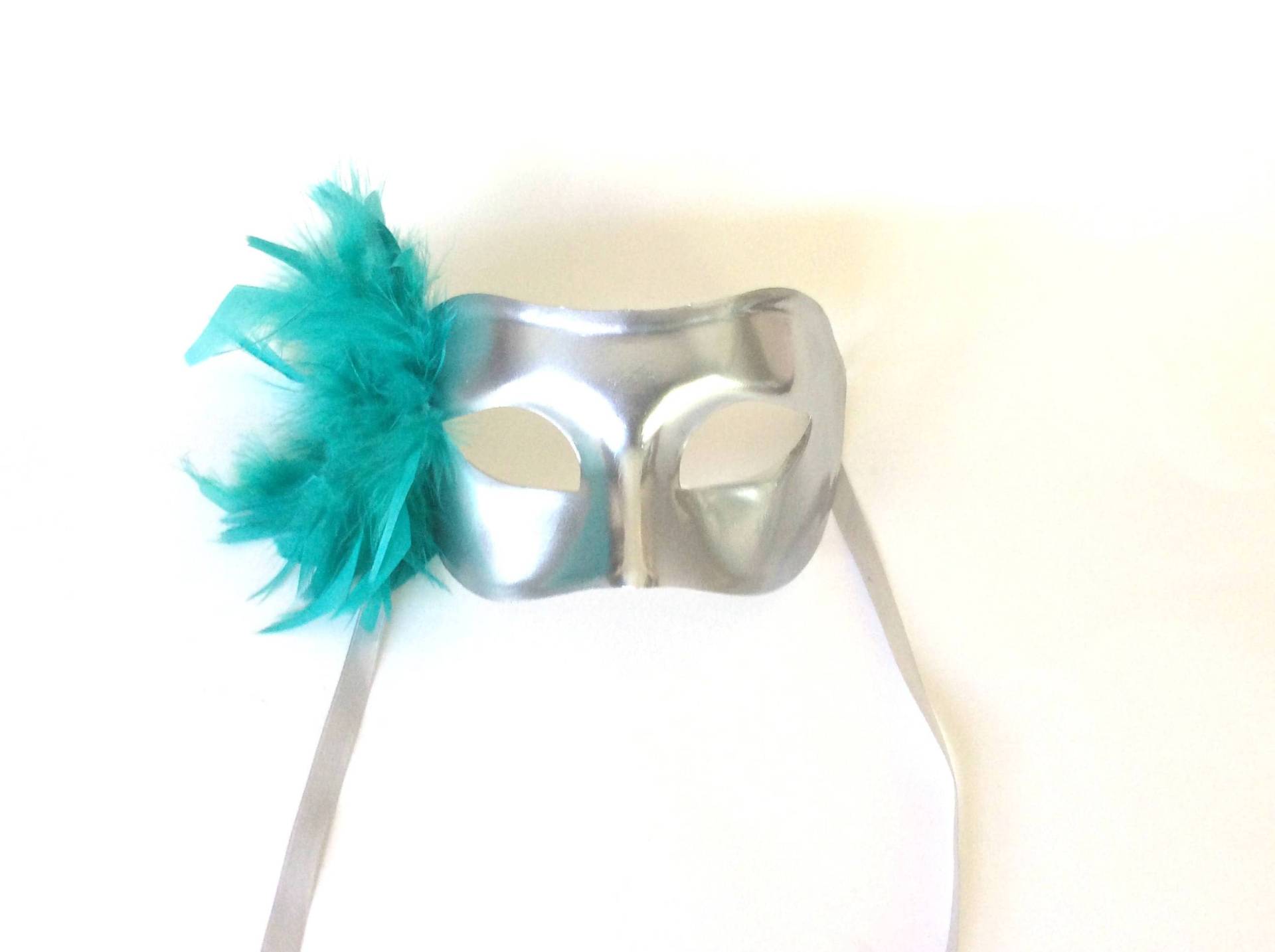 Silber Und Türkis Masken "Colombina Feather" Maske von VeniceBuysMasks