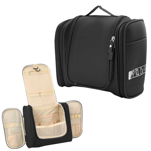 Venprodium Kulturbeutel Damen und Herren, Kosmetiktasche zum Aufhängen, Kulturtasche mit Doppelter Reißverschlussöffnung, Waschtasche, Kosmetiktasche, für Makeup, Toilettenartikel, Schwarz Venprodium Kulturbeutel Damen und Herren, Kosmetiktasche zum Aufhängen, Kulturtasche mit Doppelter Reißverschlussöffnung, Waschtasche, Kosmetiktasche, für Makeup, Toilettenartikel, Schwarz von Venprodium