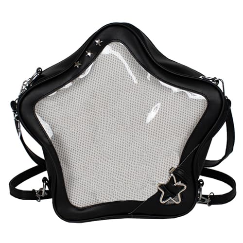 Vensivy Star Shape Ita Bag - Damen Crossbody Rucksack Geldbörse PU Leder Süße Ästhetische Handtasche für Pin Insert Display, Schwarz, Einheitsgröße Vensivy Star Shape Ita Bag - Damen Crossbody Rucksack Geldbörse PU Leder Süße Ästhetische Handtasche für Pin Insert Display, Schwarz, Einheitsgröße von Vensivy