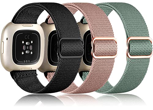 3er-Pack Armband für Fitbit Versa 4/Fitbit Versa 3/Fitbit Sense/Fitbit Sense 2 für Damen und Herren, Weiches Elastisch Nylon Sport Ersatzarmband für Fitbit Versa 3/Versa 4/Sense von Ventdest