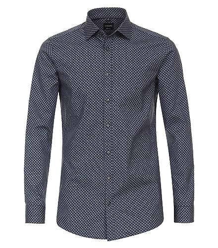 Venti Businesshemd Print Body Fit Dunkles Mittelblau 43 von Venti