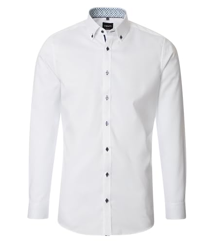 Venti Herren Businesshemd Body Fit Button-Down-Kragen Langarm Einfarbig Weiß, Kragenweite:43 von Venti