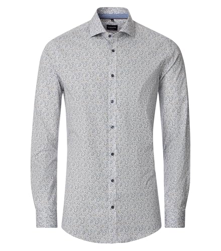 Venti Herren Businesshemd Body Fit Hai-Kragen Langarm Muster Blau, Kragenweite:42 von Venti