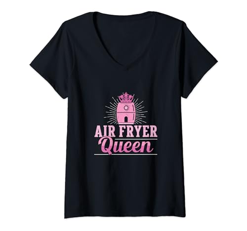 Damen Awesome Air Fryer Queen Ein Luftfrittierventilator für Liebhaber des Heißluftfrittierens T-Shirt mit V-Ausschnitt Damen Awesome Air Fryer Queen Ein Luftfrittierventilator für Liebhaber des Heißluftfrittierens T-Shirt mit V-Ausschnitt von Ventiluxe Aero Crisp Bites