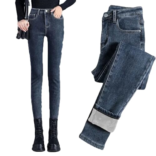 Damen Winter Jeans Fleece Gefütterte Warm Denim Jeggings Hosen High Waist Slim Fit Thermojeans Thermohose für Frauen Teenager Double Fleece Lined Jeanshosen Dicke Skinny Jeans ( Color : Grau Blau , Si von Ventouse