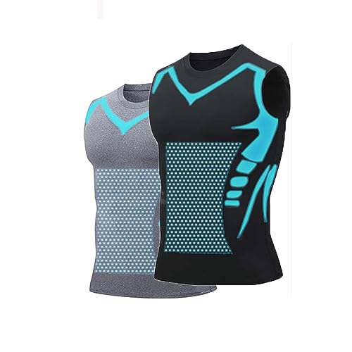 Men's Ionic Shaping Vest New Edition Crafted with Ultra Breathable Ice Silk Fabric for Ultimate Comfort and Perfect Body Sculpting (Color : Black+Gray, Size : XXL) von Ventouse