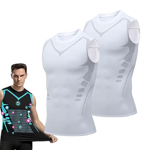 Ventouse Ionischer Body Shaper für Männer, Ionische Unterwäsche zum Abnehmen und Formen, Gynäkomastie Kompressionsunterwäsche (Color : B-2PCS White, Size : M) von Ventouse