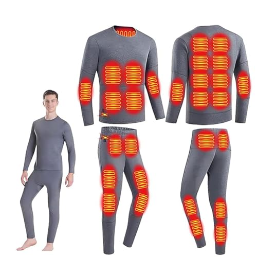 Thermounterwäsche Herren USB Elektrisch Beheizte: Beheizbare Unterwäsche Funktionsunterwäsche Unisex 18 Heizzonen 3 Temperaturregelung für den Winter Skifahren und Sport (Grau (Anzug), S) von Ventouse