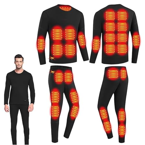 Thermounterwäsche Herren USB Elektrisch Beheizte: Beheizbare Unterwäsche Funktionsunterwäsche Unisex 18 Heizzonen 3 Temperaturregelung für den Winter Skifahren und Sport (Schwarz (Anzug), M) von Ventouse