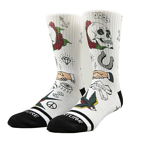 VENTURE Tattoo Studio Socken Weiche Athletic Gerippte Terry Loop Arch Support/Verstärkte Ferse und Zehen, weiß, S von Venture