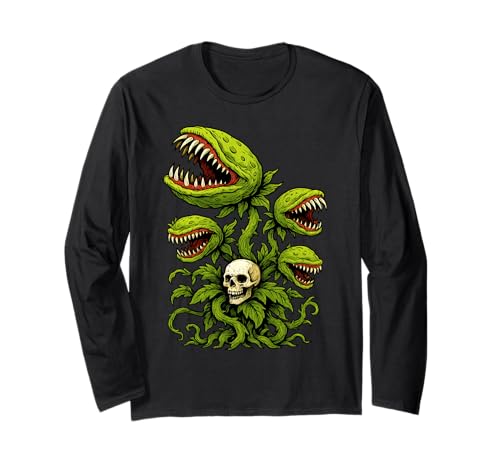 Venus Fliegenfalle Fleischfressende Pflanzen Schädel Männer Frauen Langarmshirt von Venus Flytrap Carnivorous Plants Gothic Art