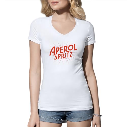 Aperol Spritz Lovers Damen V-Ausschnitt Weißes T-Shirt Size XXL von Venus Style