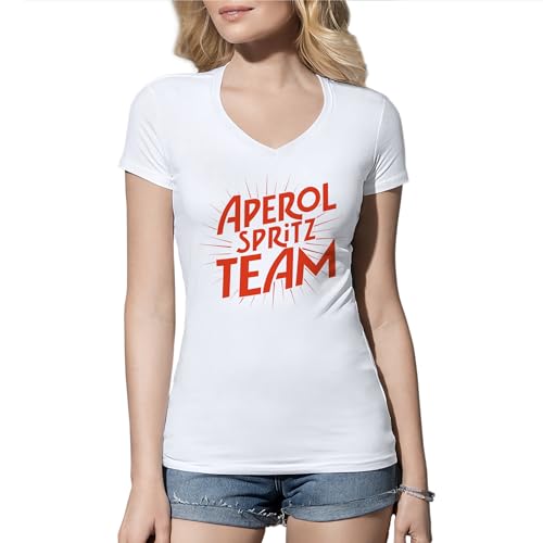 Aperol Spritz Team Damen V-Ausschnitt Weißes T-Shirt Size M von Venus Style