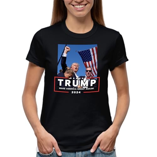 Donald Trump Make America Great Again 2024 Trump Rally Shooting Damen Schwarz T-Shirt Size M von Venus Style