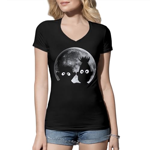 Puppets Bert and Ernie in The Moonlight Shadow Damen V-Ausschnitt Schwarz T-Shirt Size L von Venus Style