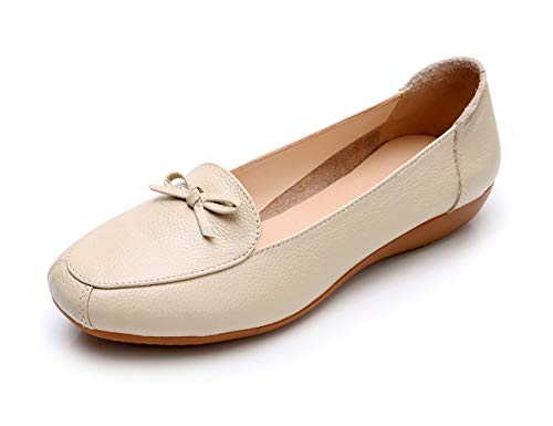 VenusCelia Damen Bowknot breiter flacher Schuh, Beige (beige), 40 EU von VenusCelia