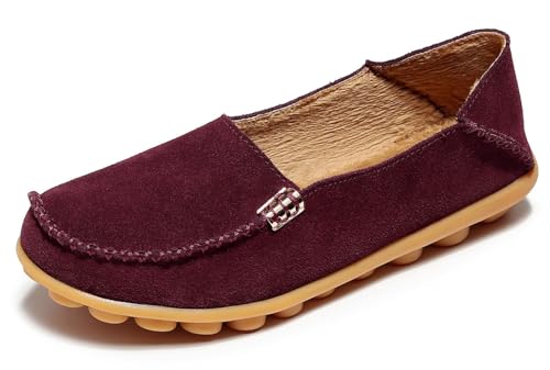 VenusCelia Damen Comfort Walking Bootsschuh, Burgunderrotes Lammfell, 39.5 EU von VenusCelia