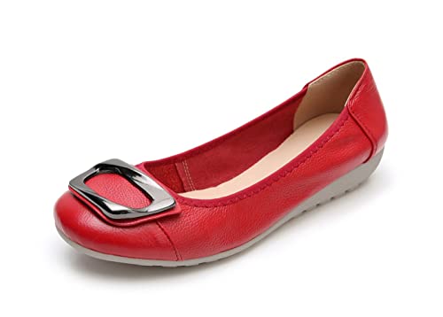 VenusCelia Damen Schnalle Dance Flats Schuh, Rot/Ausflug, einfarbig (Getaway Solids), 40.5 EU von VenusCelia