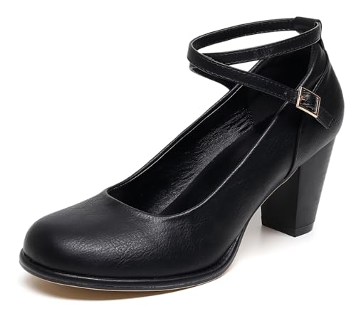 VenusCelia Damen X-Riemen-Pumps mit Absatz, Schwarz, 38 EU von VenusCelia