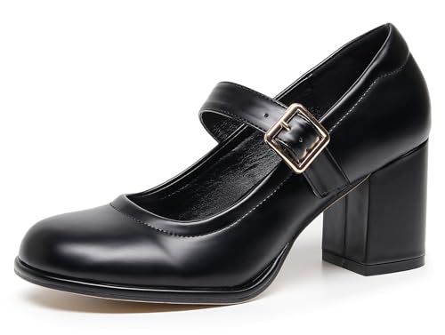 VenusCelia Mary Jane Pumps für Damen, Schwarz, 43 EU von VenusCelia
