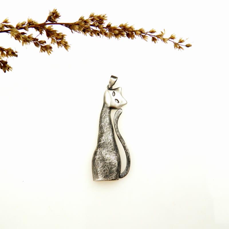 Großer Grauer Katzen-Silberanhänger von VenusGalleryArt