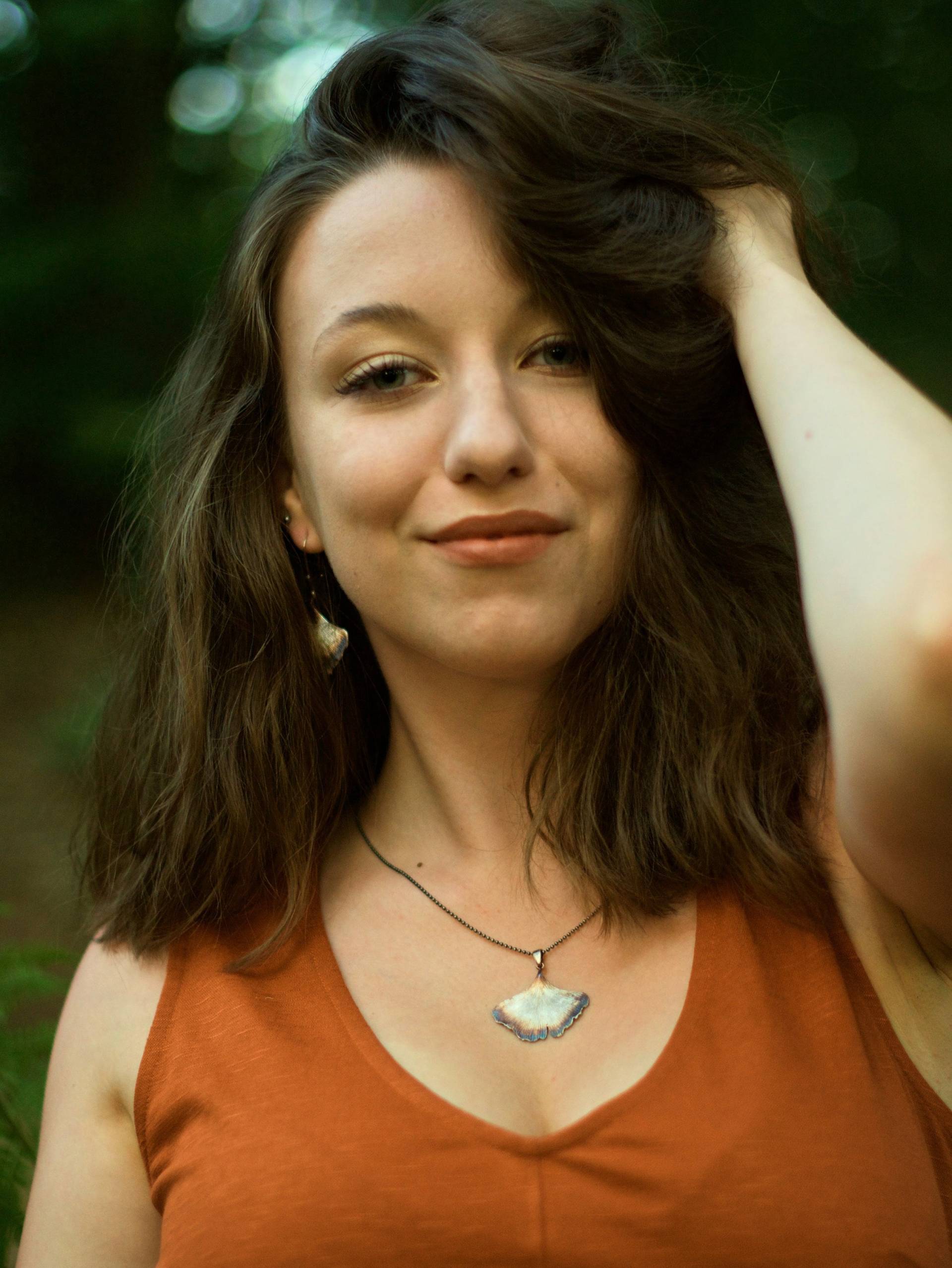 Silberanhänger - Ginkgo Biloba Mittelbraun von VenusGalleryArt