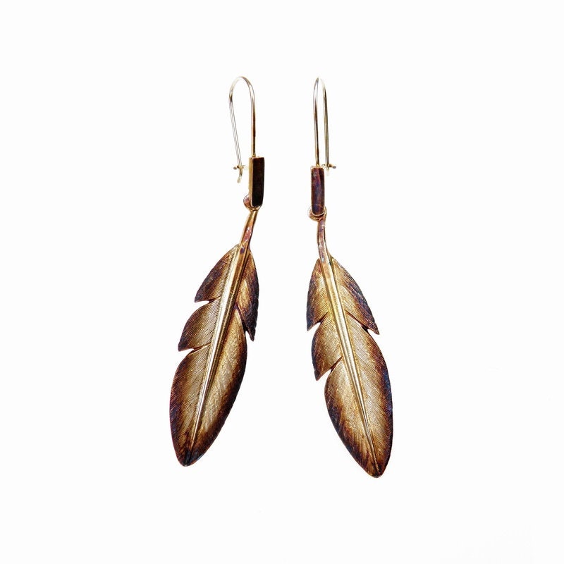 Silberohrringe - Federn Brauner Verschluss von VenusGalleryArt