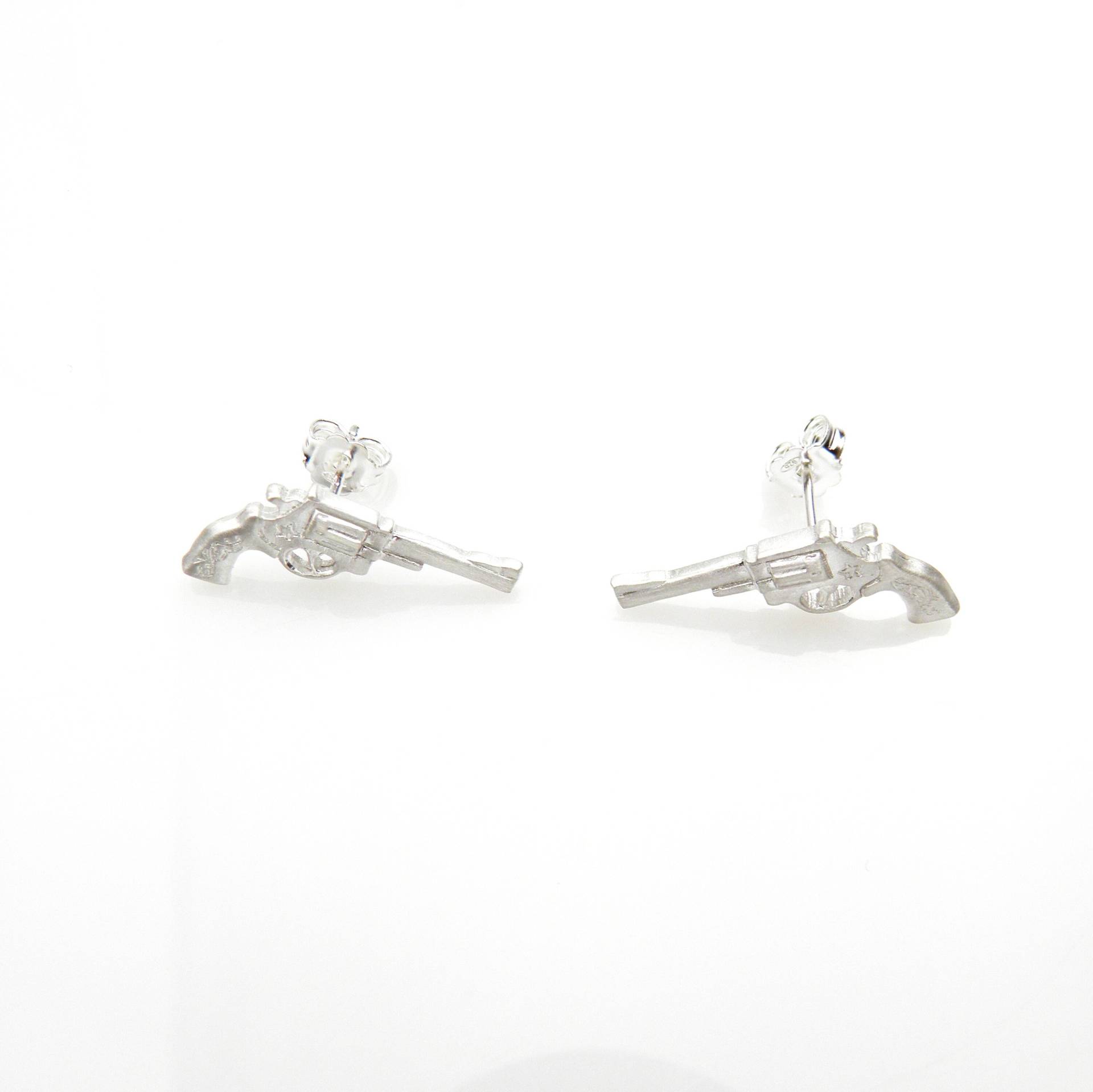 Silberohrringe - Revolver Auf Ohrsteckern Weiß von VenusGalleryArt