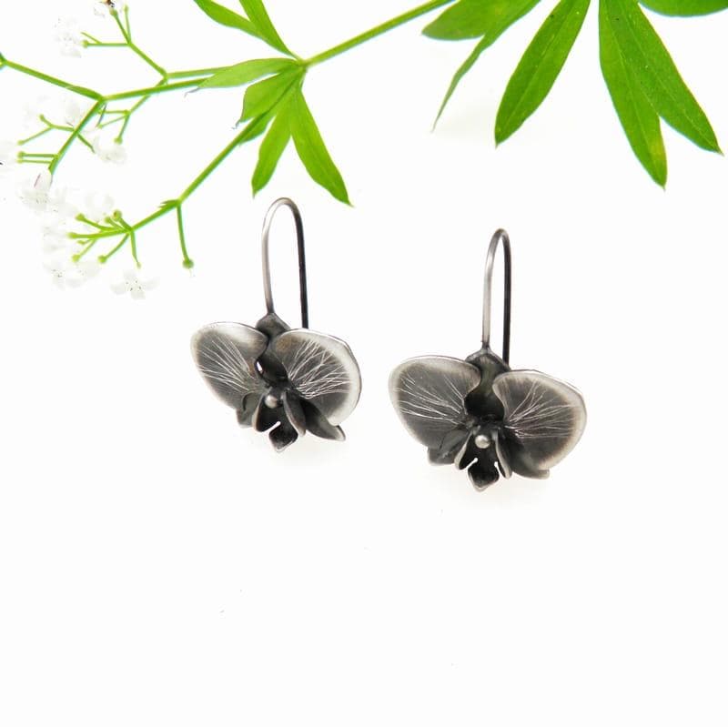 Silberohrringe - Schwarze Orchidee von VenusGalleryArt