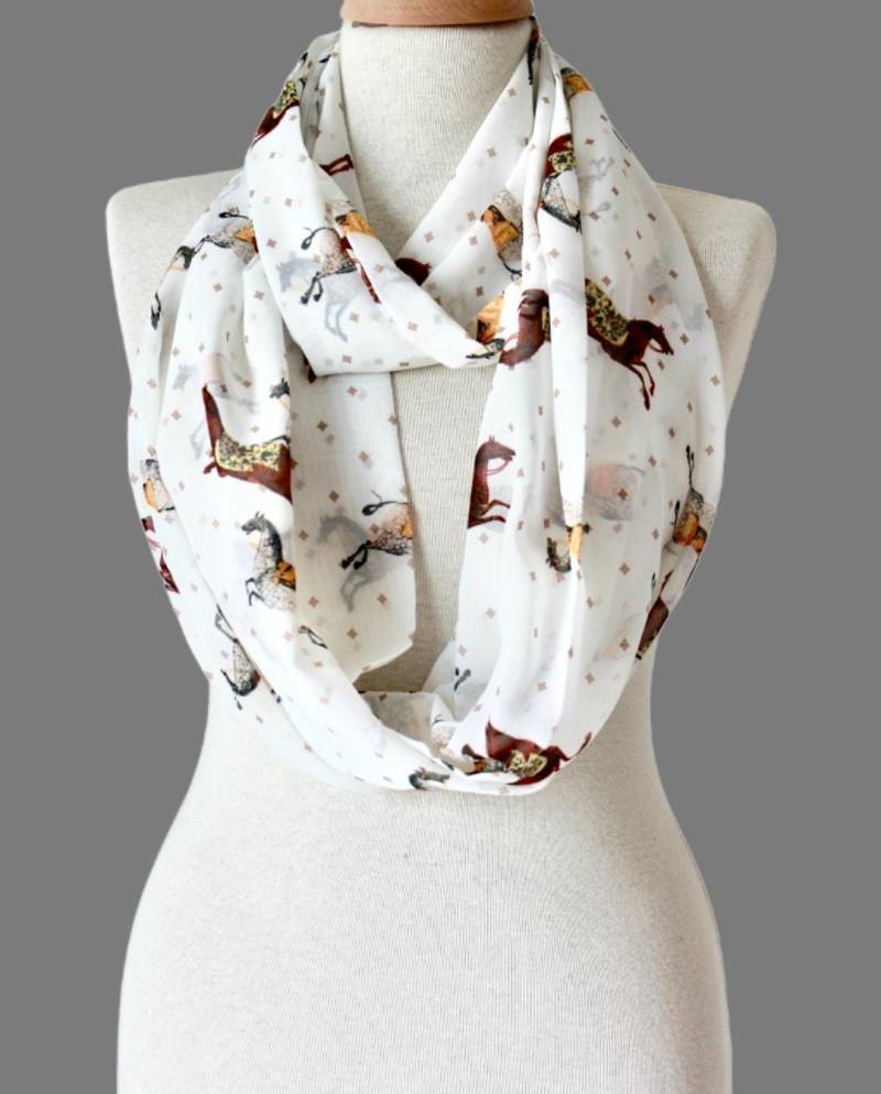 Handgefertigter Chiffon Schal Mit Pferdemuster - Eleganter Infinity Natur Accessoire Frauen Schals Loop Geschenk Pferd von VenusWoven
