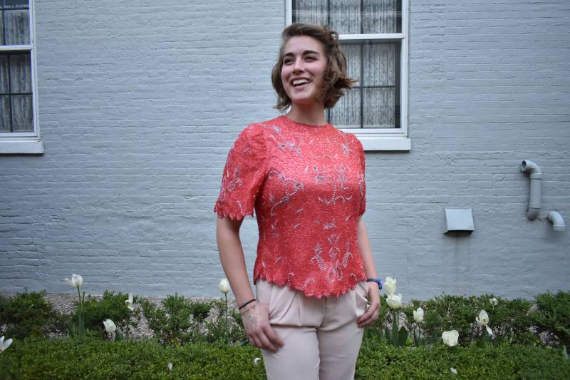 Trophäe Perlen Top | Vintage 80Er Jahre Fuchsia Rosa & Silber Partei Bluse M L Mittelgroß von VenustVintage