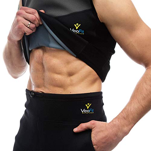 VeoFit Schwitz Shirt Herren zum Abnehmen Perfekte Neopren Sauna Vest for Men für eine schnelle Gewichtsabnahme ohne Verlust der Muskelmass Größe XXXL- BONUS: Fitnessanleitung und Tragetasche von VeoFit