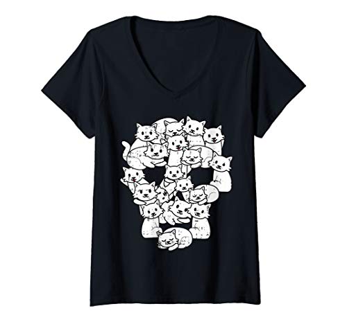 Damen Skull Cat Kitten Skeleton Costume Easy Animal Halloween Gift T-Shirt mit V-Ausschnitt von VepaDesigns Halloween Scary Dress Gifts