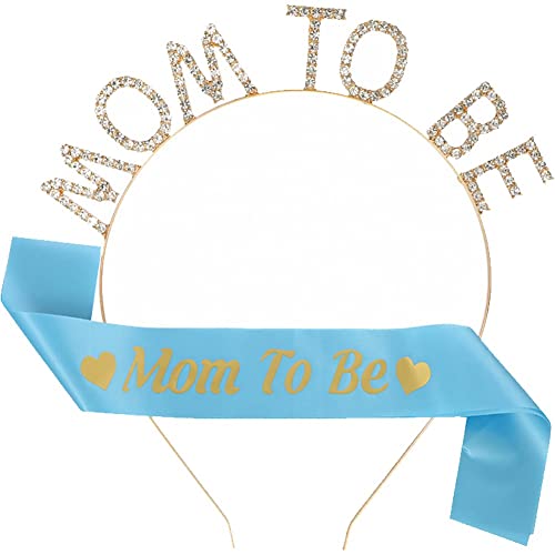 Mom to Be Satin Schärpe Tiara Stirnband Set Strass Mom to Be Krone Stirnband Satin Schärpe für Baby Shower Party Dekoration von Vepoty