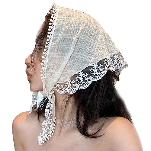 Spitze Dreieck Kopf Schal Elegante Kopfbedeckung Sommer Süße Mädchen Seidenschal Mode Haar Bandanas für Frauen Mädchen Kopf Dekor von Vepoty