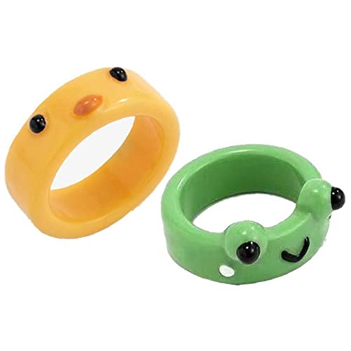 Vepoty Clolrful Frog Clay Ring 2pcs Cartoon Chick Ringe Harz Tierringe Stapelbare Fingerringe Schmuck Für Weibliche Frauen Teen Girl Jungen von Vepoty