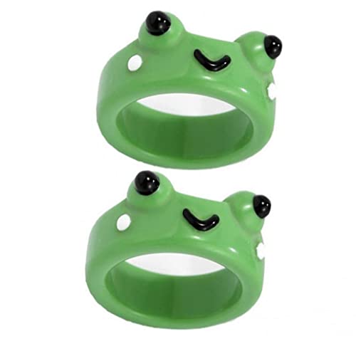 Vepoty Clolrful Frog Clay Ring 2pcs Harz Cartoon Tierringe Stapelbare Fingerringe Schmuck Für Weibliche Frauen Teen Girl Junge von Vepoty