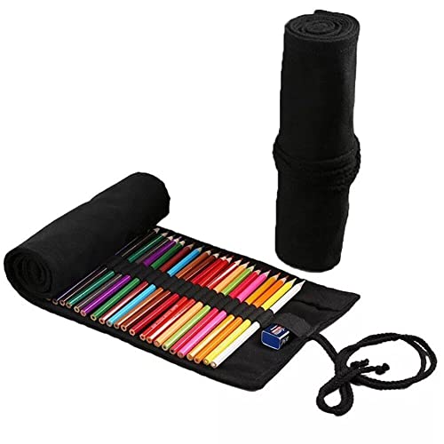 Vepoty Leinwand-Bleistiftrollenverpackung, aufrollbarer Stifthalter mit 24 Fächern, Mehrzweck-Bleistifttasche, Reisezeichnung, Farbstiftrollenhalter von Vepoty