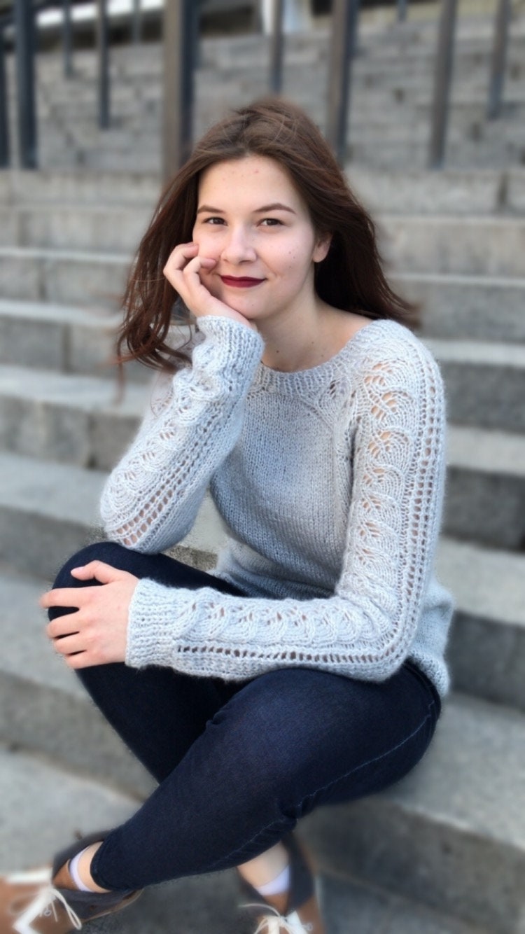 Lace Mohair Strickpullover Grauer Boho Pullover von VerBaKnits