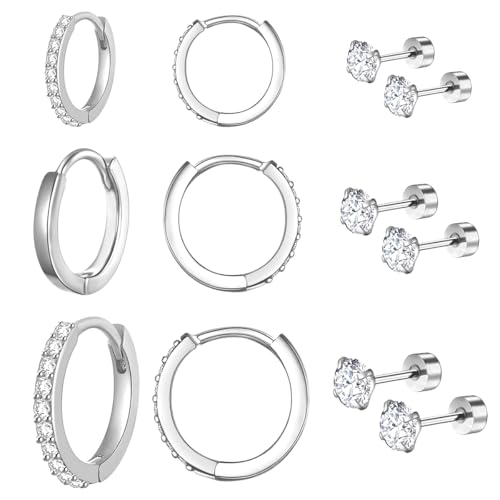 6 Paar Ohrringe Set für Damen,Ohrringe Ohrstecker Silber 925,Ear Cuff Silber mit Geschenkbox,Damen Ohrstecker von VerLuky